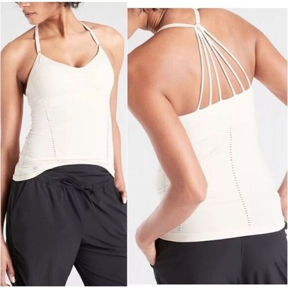Athleta Allegro Support Tank Top Nude Beige Strappy Back Size Medium Stretchy - Picture 1 of 11